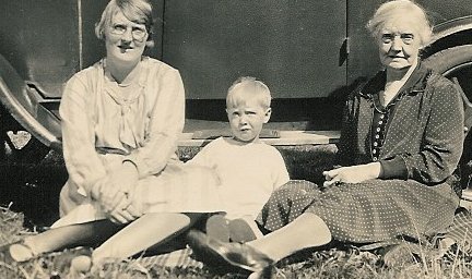 Agnes (Netherwood) Haigh, daughter Marjorie and grandson Peter picnicking